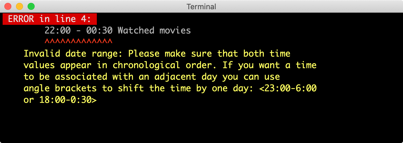 An example of an error message displayed by the klog CLI