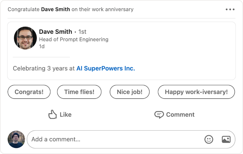 Screenshot of an (artificial) LinkedIn anniversary event